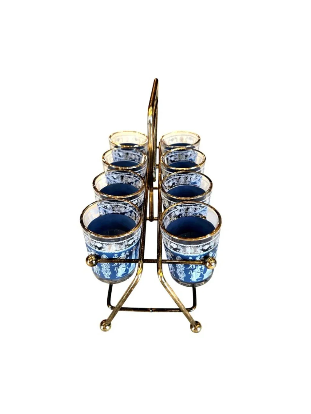 Vintage Corinthian Blue Hellenic Jasperware Jeannette Glass Company Barware Set